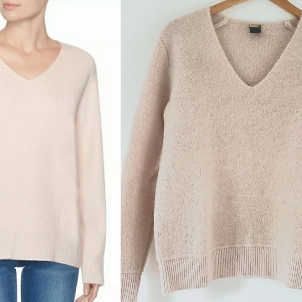 Magaschoni Mohair Wool Blend Sweater, Blush, Relaxed, Cozy, V Neck, Size S